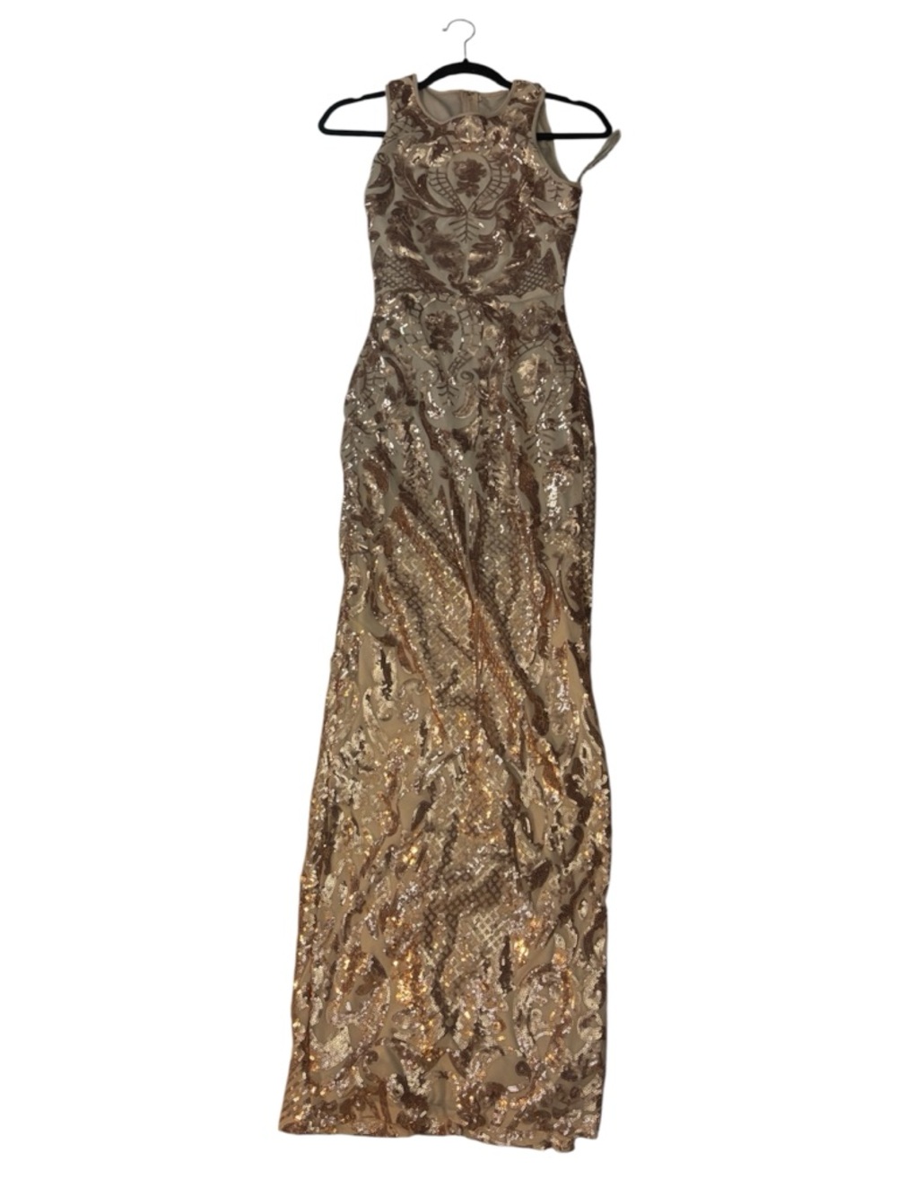 Papaya Metallic Gold Sequin Maxi Dress